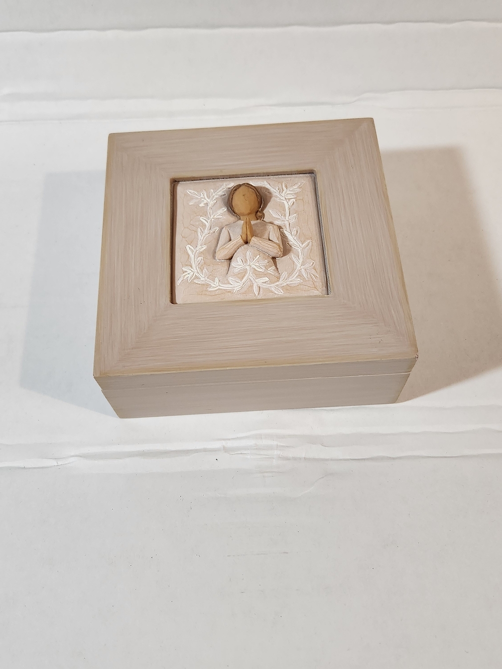 Willow Tree Prayer Figurine Wooden Keepsake Box in Beige and Natural